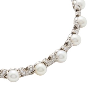 Vintage And Estate Jewelry 18K White Gold Bvlgari Pearl & Diamond Necklace