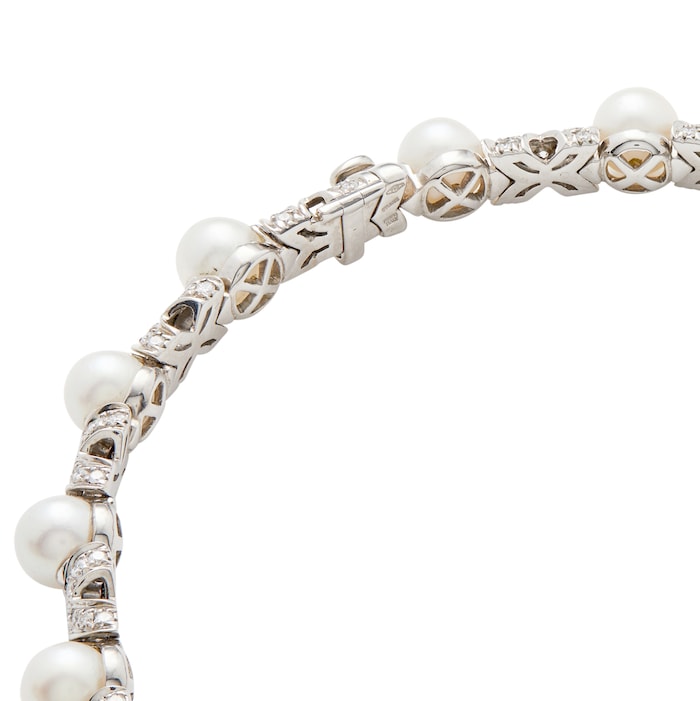 Betteridge Estate 18K White Gold Bvlgari Pearl & Diamond Necklace