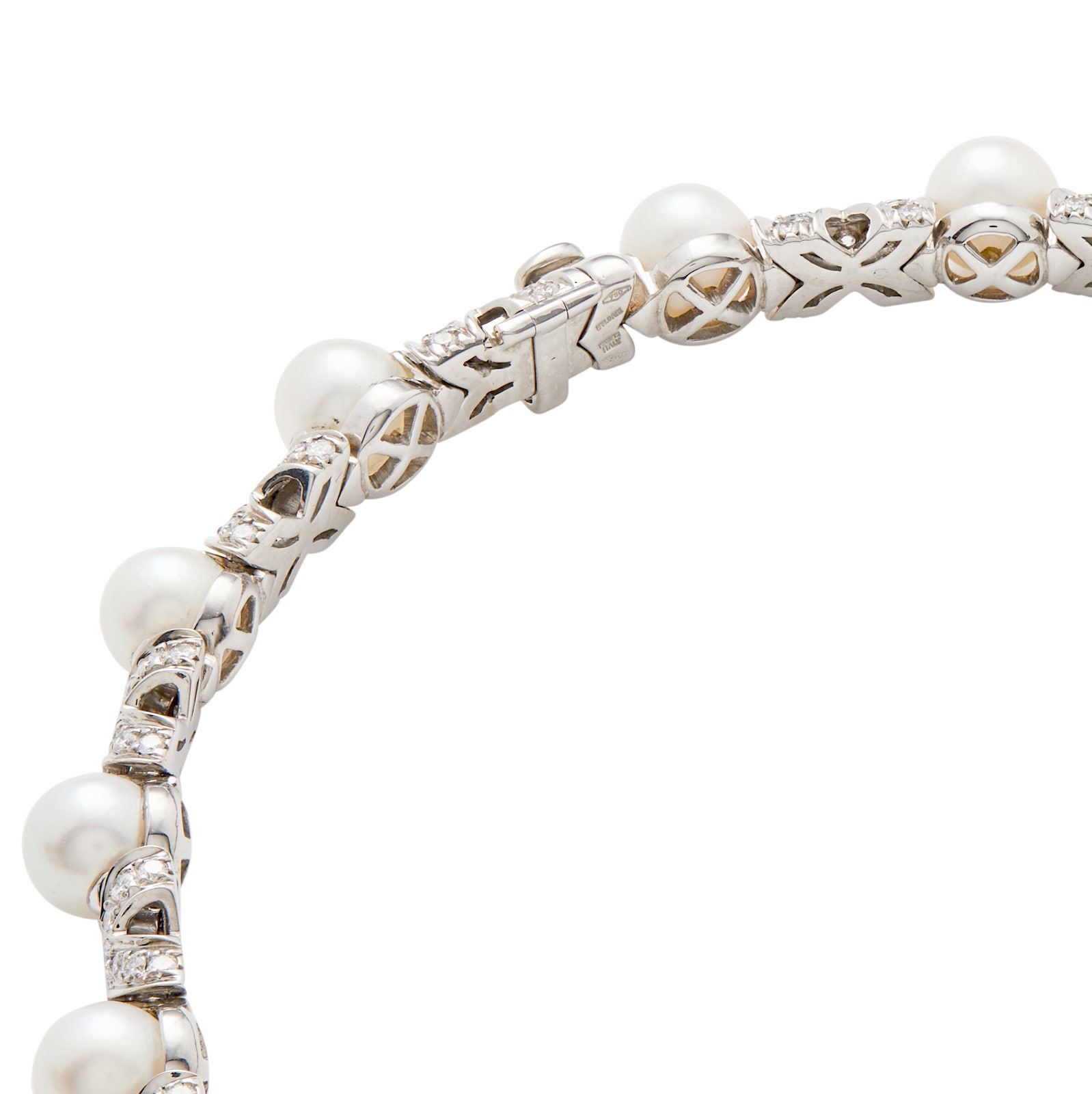 Vintage And Estate Jewelry 18K White Gold Bvlgari Pearl & Diamond Necklace
