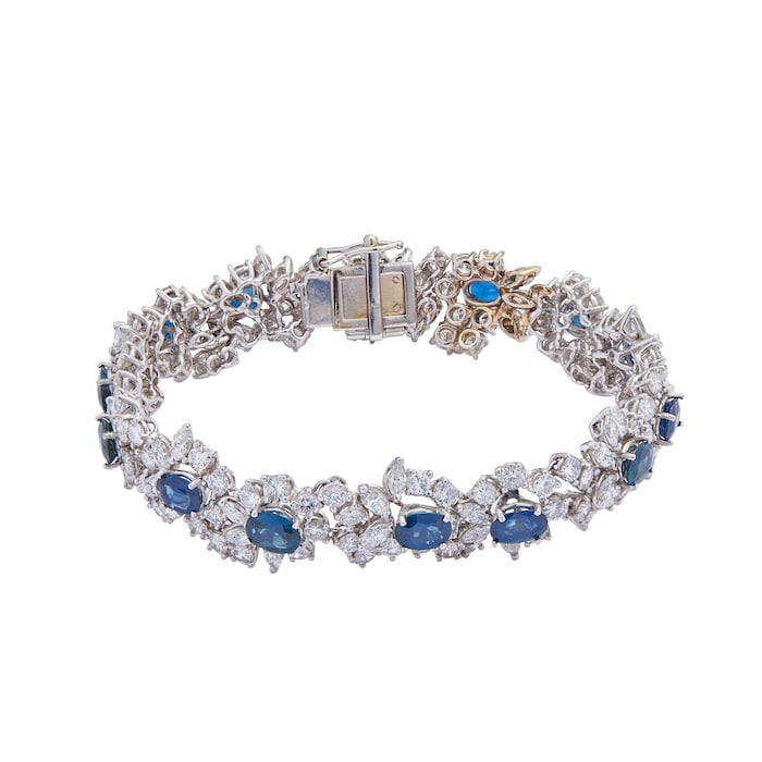Betteridge Estate 18k White Gold Diamond and Oval Sapphire Bracelet