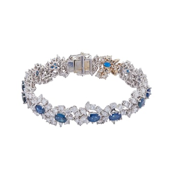 Vintage And Estate Jewelry 18k White Gold Diamond and Oval Sapphire Bracelet Vintage And Estate Jewelry 18k White Gold Diamond and Oval Sapphire Bracelet