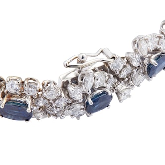 Vintage And Estate Jewelry 18k White Gold Diamond and Oval Sapphire Bracelet Vintage And Estate Jewelry 18k White Gold Diamond and Oval Sapphire Bracelet