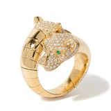 Vintage And Estate Jewelry Contemporary 18K Yellow Gold Salavetti Emerald & Diamond Ring - Size 7