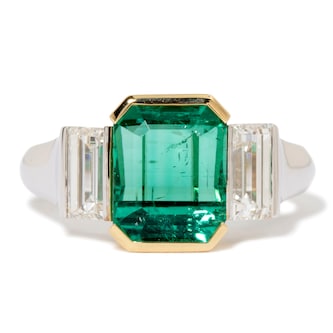 Vintage And Estate Jewelry Contemporary 18K Yellow & White Salavetti Colori Emerald & Diamond Ring - Size 7