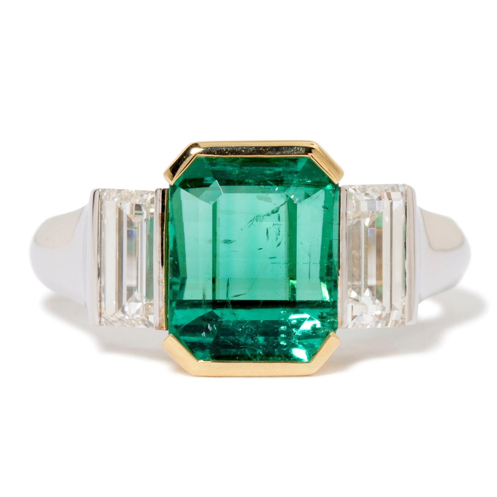 Vintage And Estate Jewelry Contemporary 18K Yellow & White Salavetti Colori Emerald & Diamond Ring - Size 7