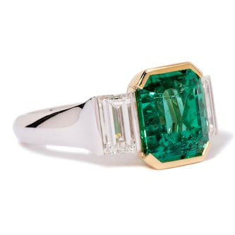 Vintage And Estate Jewelry Contemporary 18K Yellow & White Salavetti Colori Emerald & Diamond Ring - Size 7