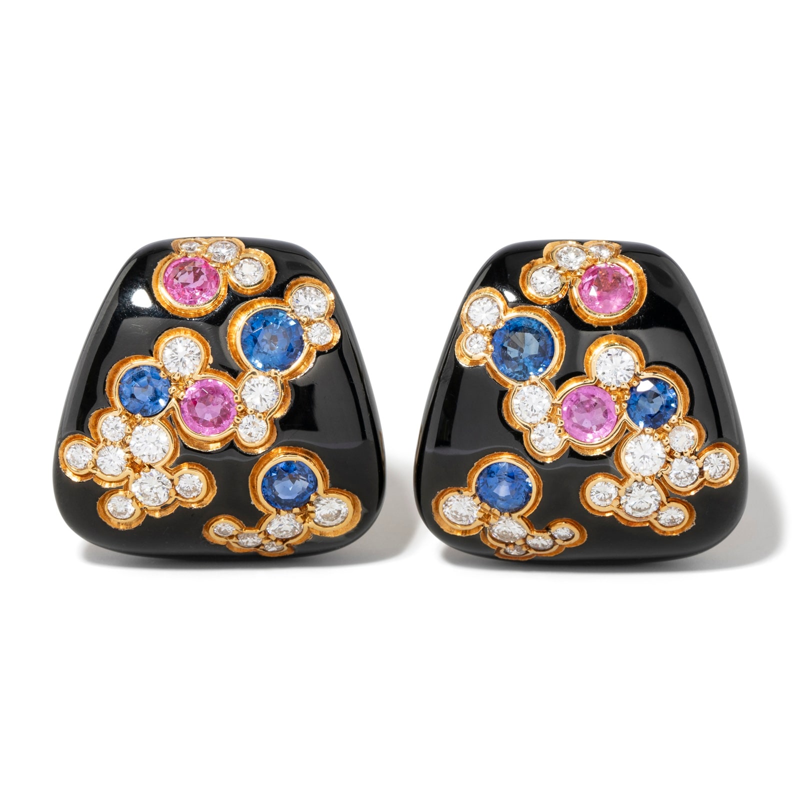 Vintage And Estate Jewelry 18K Yellow Gold Marina B Sapphire & Diamond Earrings