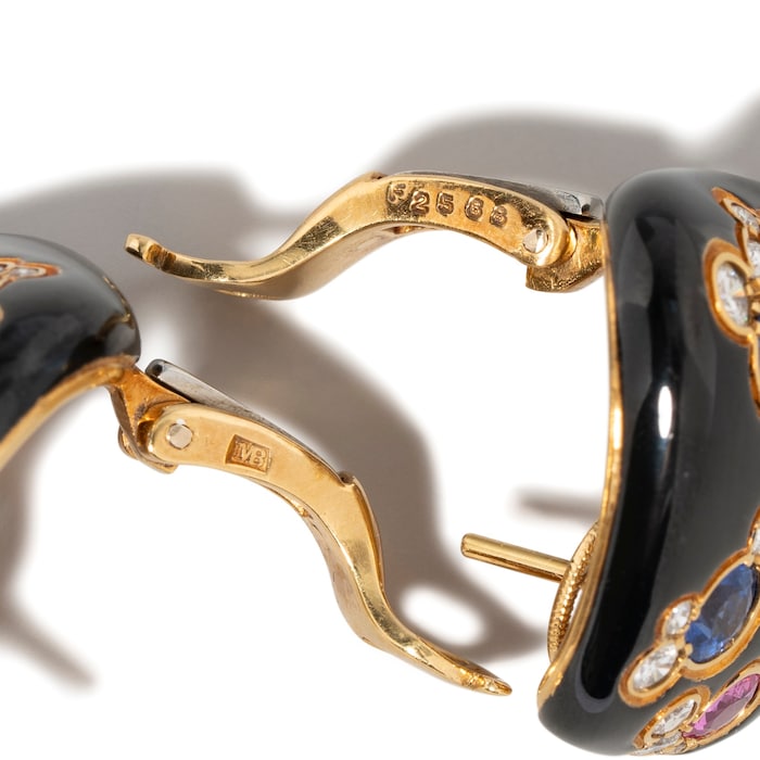 Vintage And Estate Jewelry 18K Yellow Gold Marina B Sapphire & Diamond Earrings