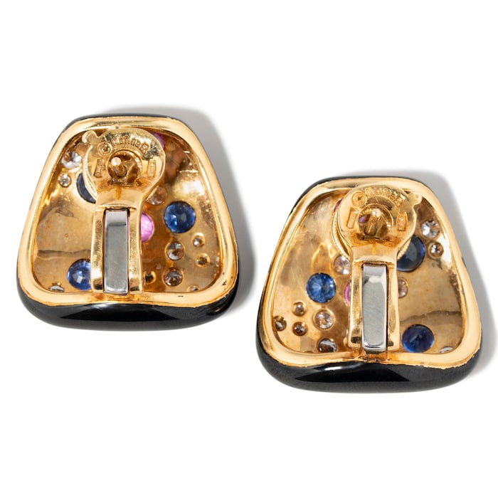 Vintage And Estate Jewelry 18K Yellow Gold Marina B Sapphire & Diamond Earrings