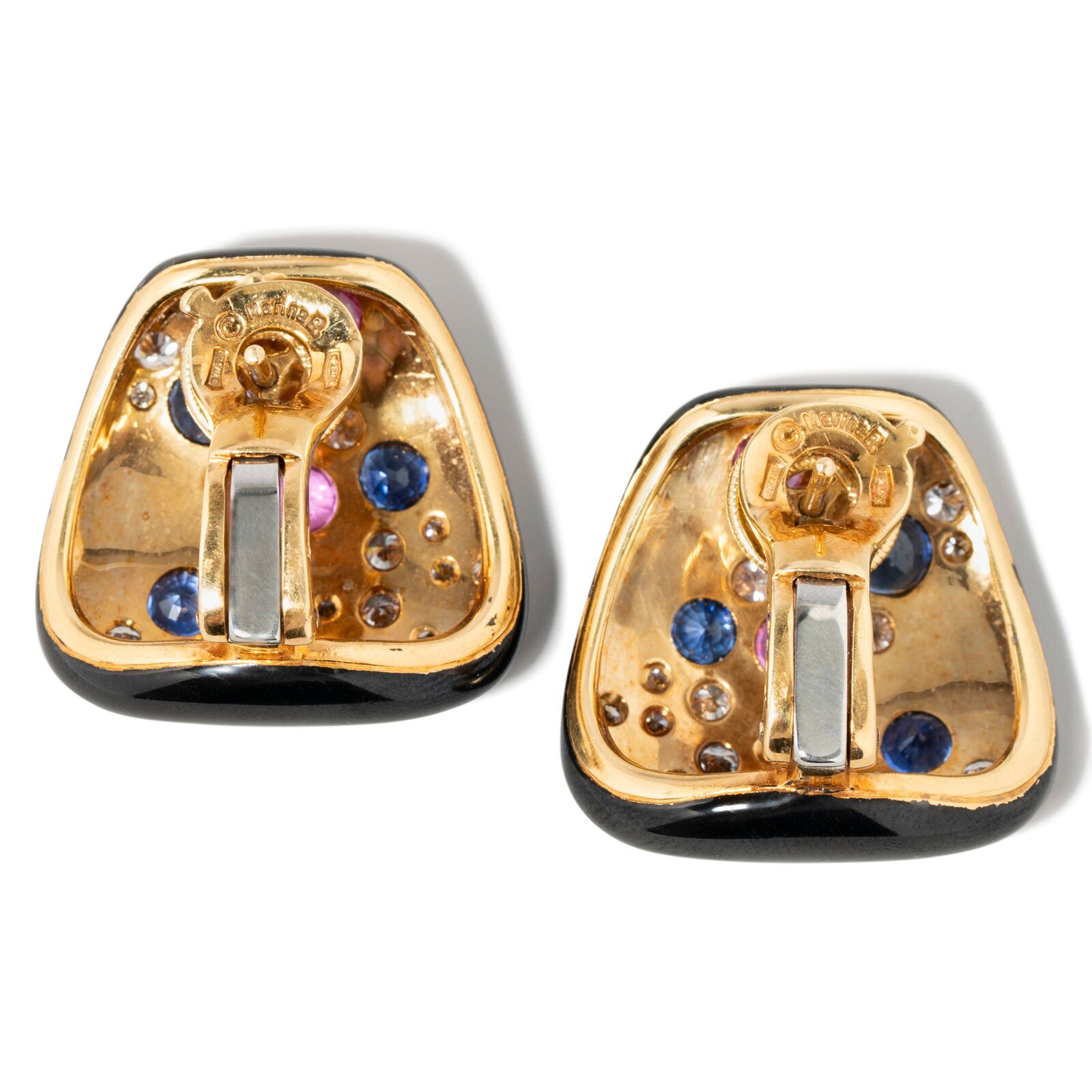 Vintage And Estate Jewelry 18K Yellow Gold Marina B Sapphire & Diamond Earrings
