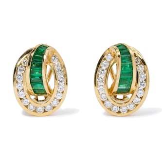 Vintage And Estate Jewelry Opulent 18K Yellow Gold KRYPELL Emerald & Diamond Vintage Earrings Vintage And Estate Jewelry Opulent 18K Yellow Gold KRYPELL Emerald & Diamond Vintage Earrings