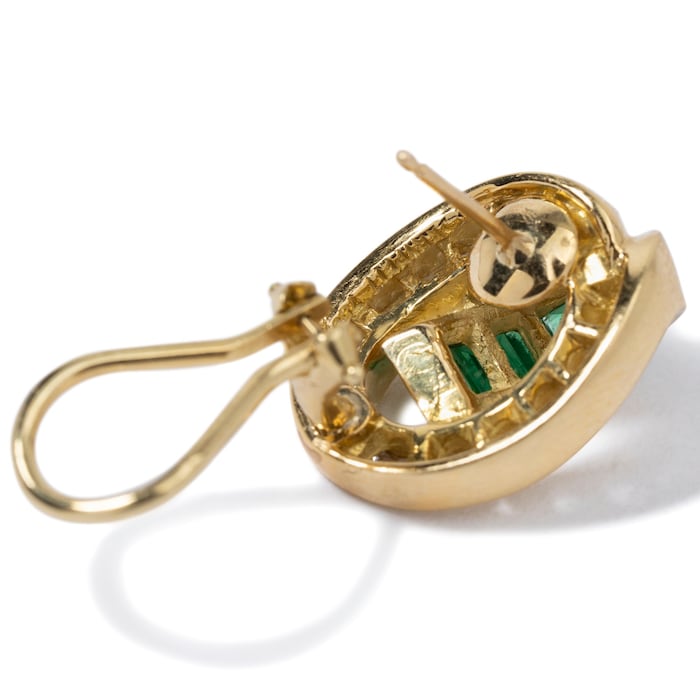 Vintage And Estate Jewelry Opulent 18K Yellow Gold KRYPELL Emerald & Diamond Vintage Earrings