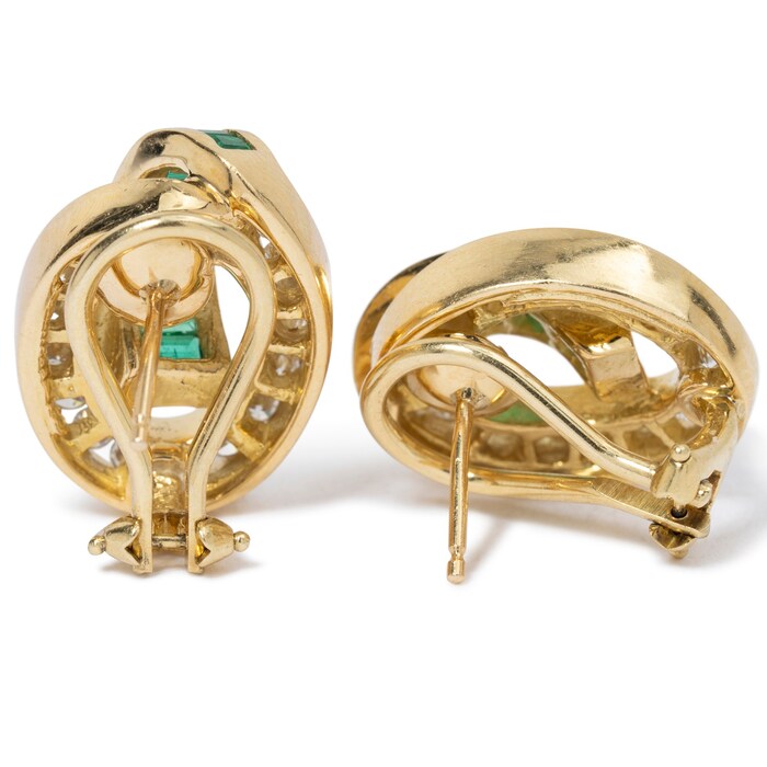 Vintage And Estate Jewelry Opulent 18K Yellow Gold KRYPELL Emerald & Diamond Vintage Earrings