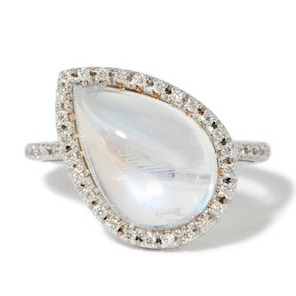 Vintage And Estate Jewelry 18K White Gold Favero Moonstone & Diamond Ring - Size 6.25 Vintage And Estate Jewelry 18K White Gold Favero Moonstone & Diamond Ring - Size 6.25