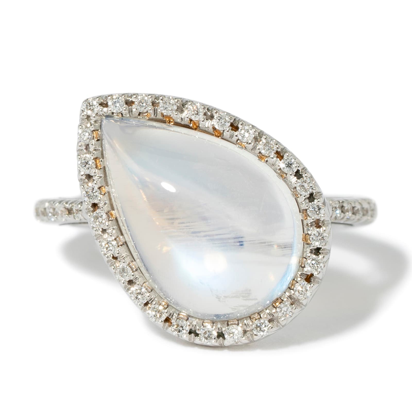 Vintage And Estate Jewelry 18K White Gold Favero Moonstone & Diamond Ring - Size 6.25