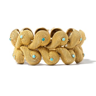 Vintage And Estate Jewelry Vintage 1960's 18K Yellow Gold Ventrella Turquoise Bracelet
