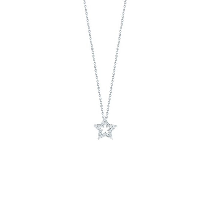 Roberto Coin 18k White Gold Tiny Treasure Small 0.08cttw Diamond Star Necklace