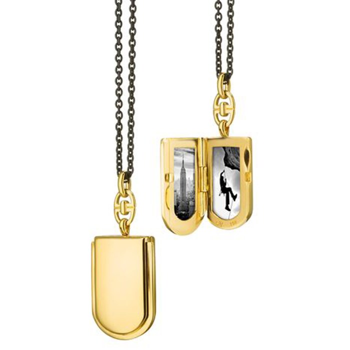 Monica Rich Kosann 18k Yellow Gold and Black Steel Horseshoe Locket Necklace