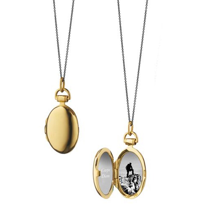 Monica Rich Kosann 18k Yellow Gold and Black Steel Petite Anna Locket Necklace 16-17"
