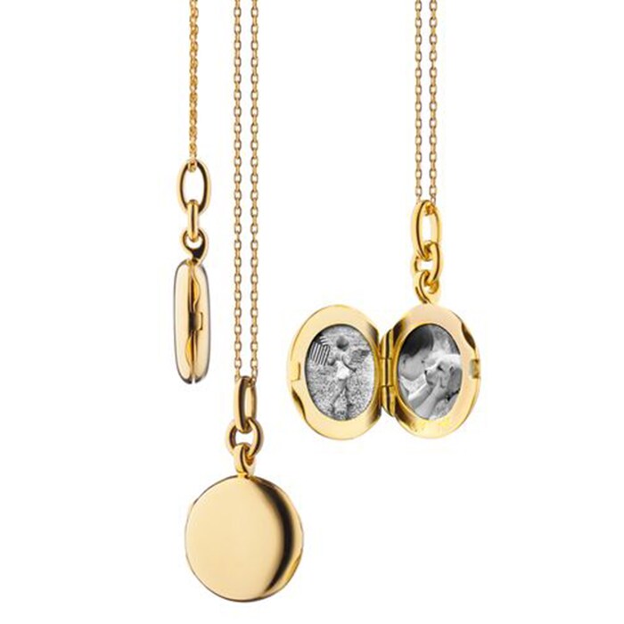Monica Rich Kosann 18k Yellow Gold Slim Round Nan Locket Necklace 16-17"