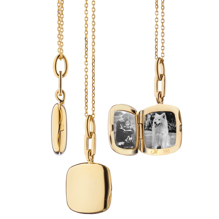 Monica Rich Kosann 18k Yellow Gold Slim Cushion Viv Locket Necklace 16-17"