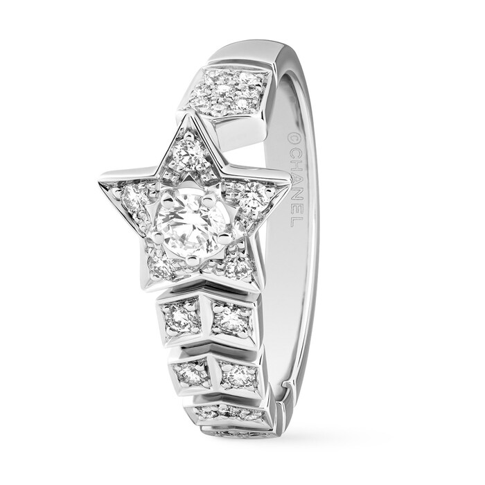 Chanel 18k White Gold 0.43cttw Diamond Comète Chevron Shooting Star Ring Size 7.5