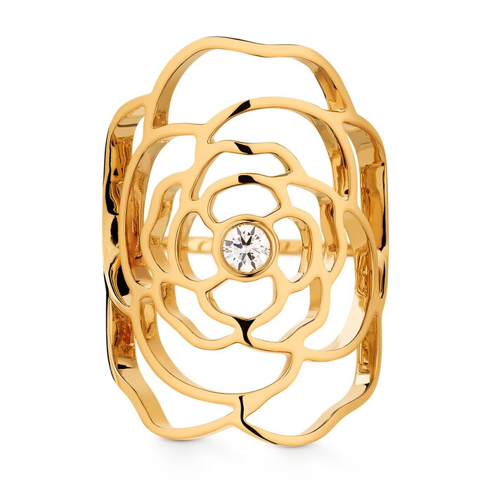 Chanel 18k Yellow Gold 0.15cttw Diamond Pétales de Camélia Ring Size 7.25