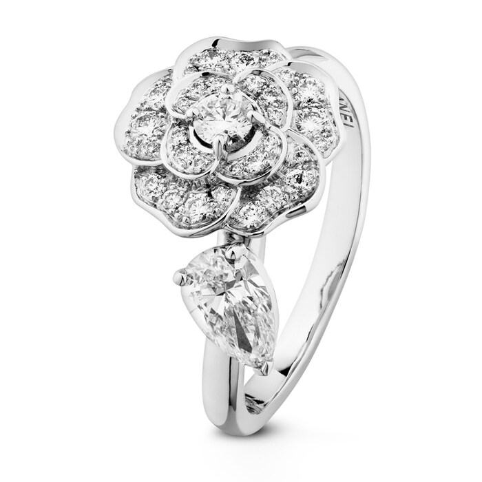 Chanel 18k White Gold 0.78cttw Diamond Camélia Précieux Ring Size 6.25