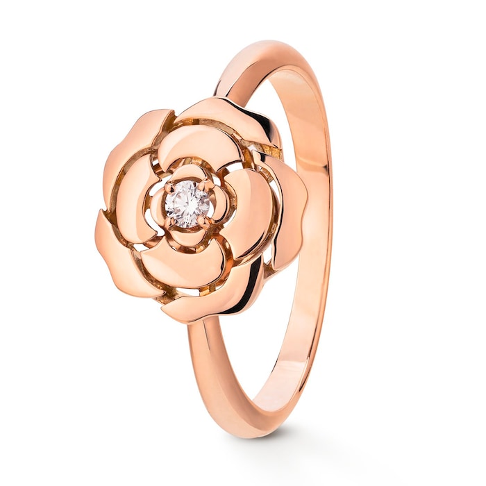 Chanel 18k Beige Gold 0.05cttw Extrait de Camélia Ring Size 6