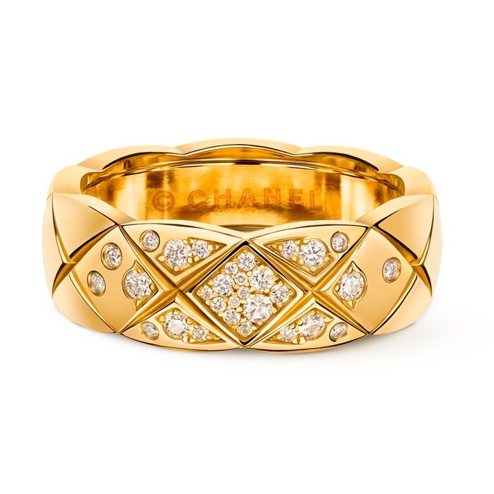 Chanel 18k Yellow Gold 0.18cttw Diamond Coco Crush Small Band Size 7.25