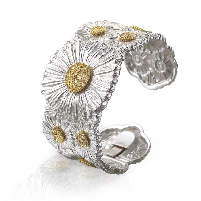 Buccellati Sterling Silver 1.60cttw Diamond Blossoms Margherita Cuff Bracelet