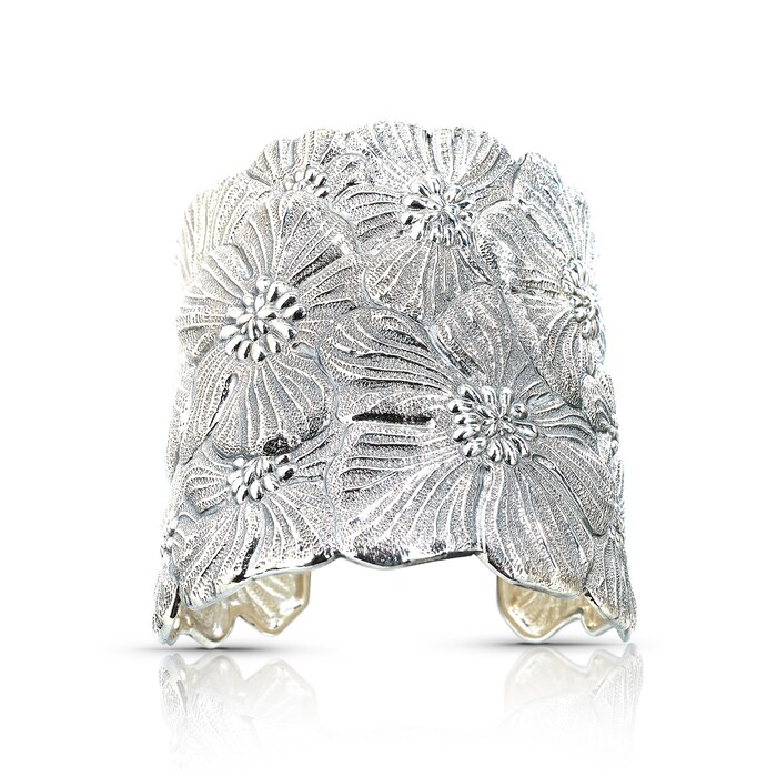 Buccellati Sterling Silver Wide Blossoms Flower Cuff Bracelet