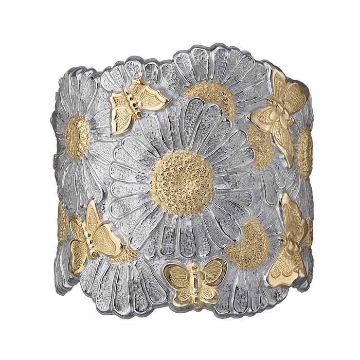 Buccellati Sterling Silver Extra Wide Blossoms Flower Cuff Bracelet