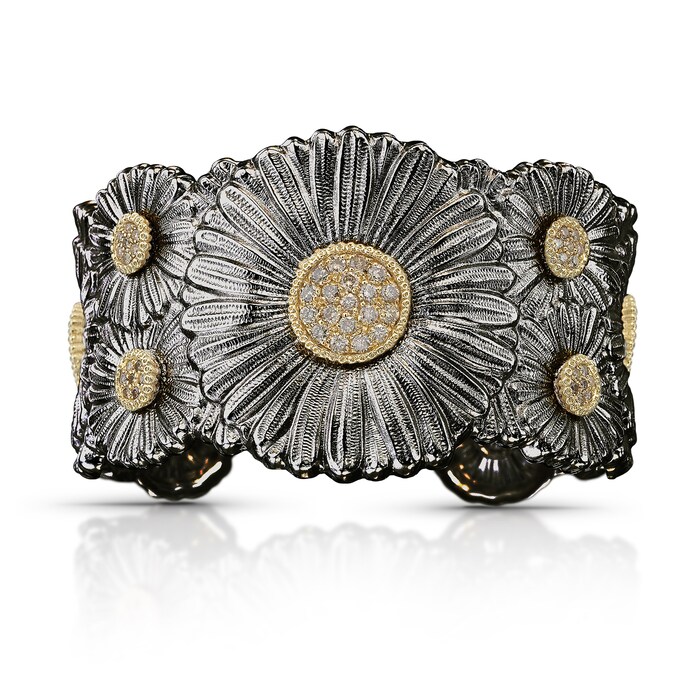 Buccellati Black Sterling Silver Diamond Blossoms Daisy Cuff Bracelet
