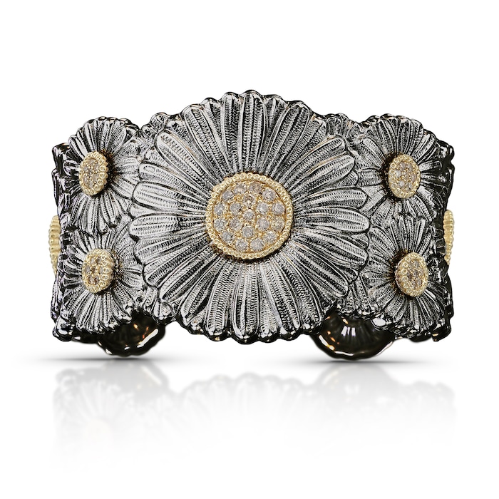 Buccellati Black Sterling Silver Diamond Blossoms Daisy Cuff Bracelet
