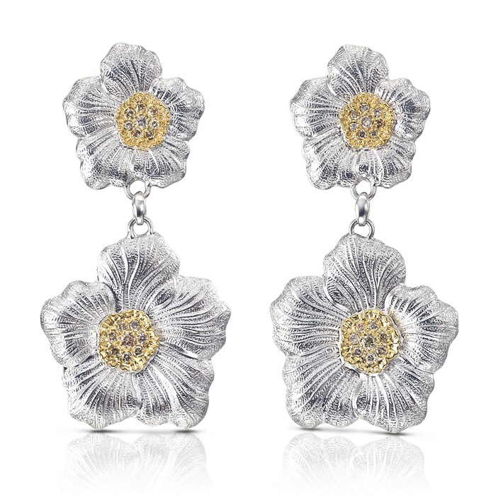 Buccellati Sterling Silver Blossoms Large Flower Drop Earrings