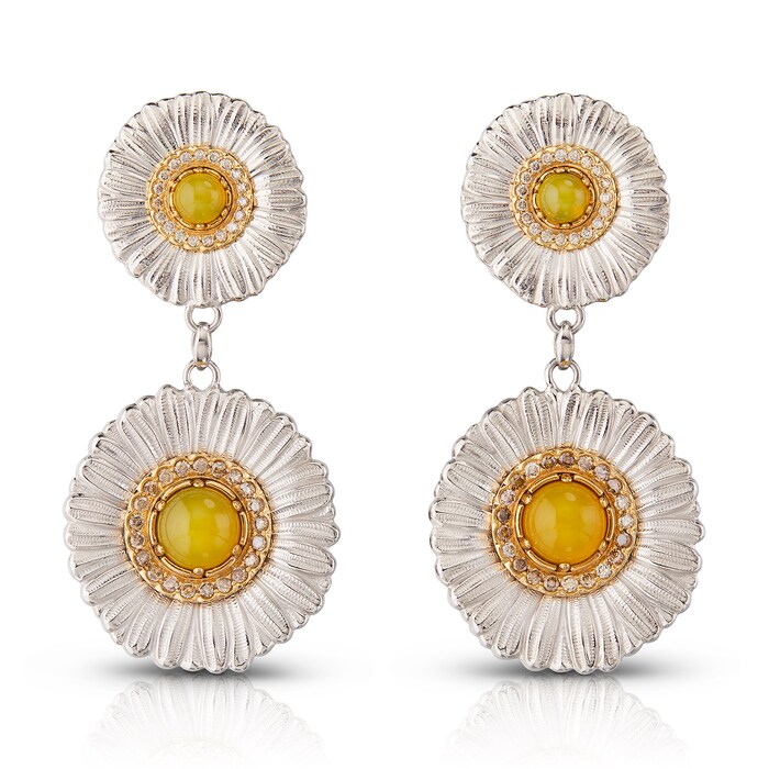 Buccellati Sterling Silver 2.10cttw Diamond Blossoms Double Daisy Drop Earrings
