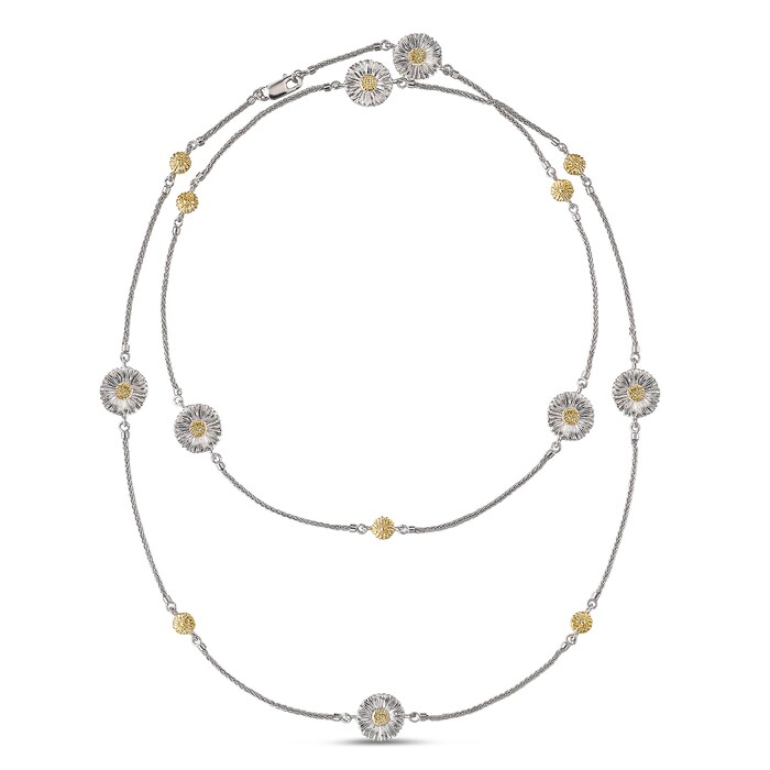 Buccellati Sterling Silver Diamond Margherita Blossoms Daisy Long Necklace