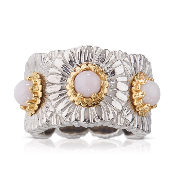 Buccellati Sterling Silver Blossoms Pink Opal Flower Band Size 54
