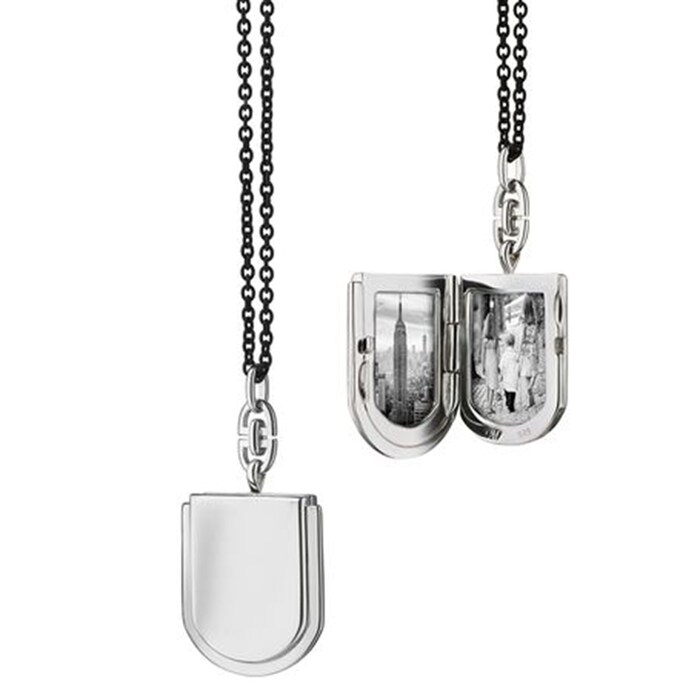 Monica Rich Kosann Sterling Silver and Black Steel Horseshoe Locket Necklace 32"