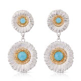 Buccellati Sterling Silver Blue Agate and Diamond Blossoms Double Daisy Drop Earrings