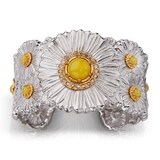 Buccellati Sterling Silver Yellow Agate and 1.35cttw Diamond Blossoms Cuff Bracelet