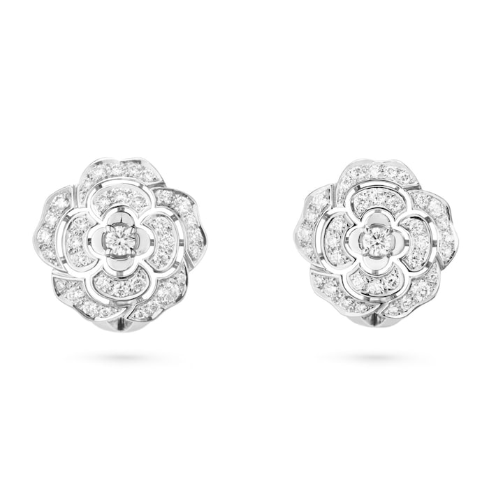 Chanel 18k White Gold Bouton de Camélia Earrings