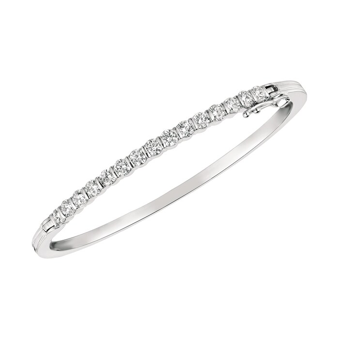 Gemveto 18k White Gold Diamond Hinged Bangle