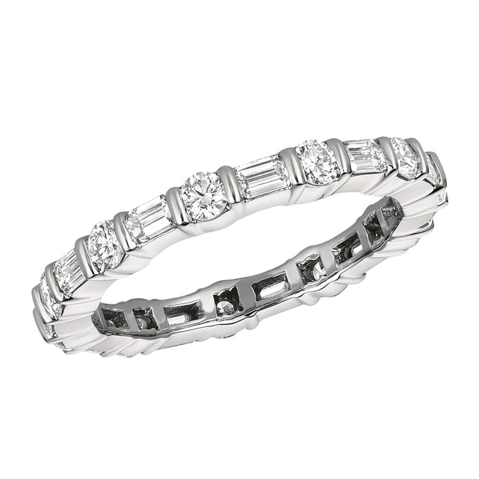 Gemveto Platinum 1.40cttw Emerald Cut and Brilliant Cut Bar Set Full Eternity Band Size 6