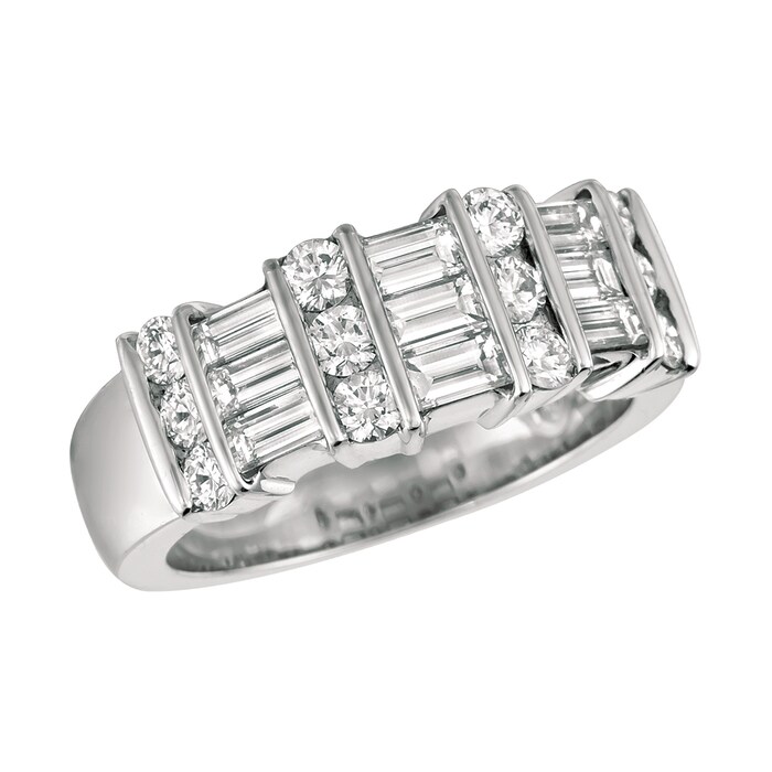Gemveto Platinum 1.50cttw Baguette and Brilliant Cut 3 Row Bar Set Band