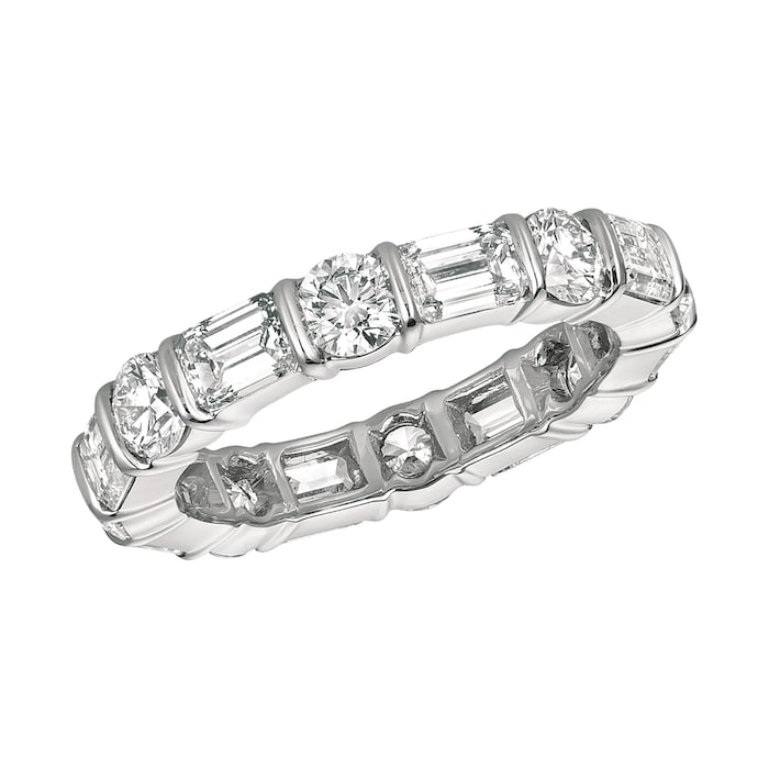 Gemveto Platinum 3.93cttw Emerald Cut and Brilliant Cut Bar Set Full Eternity Band Size 7