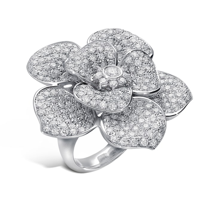 Betteridge 18k White Gold 3.74cttw Pavé Diamond Large Flower Ring Size 6.5
