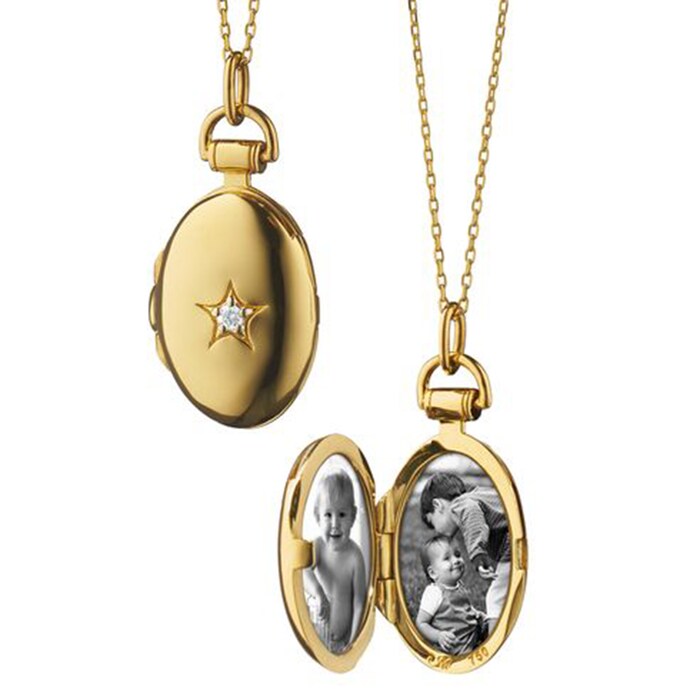 Monica Rich Kosann 18k Yellow Gold 0.03cttw Diamond Star Petite oval Locket Necklace 16-17"
