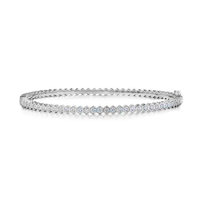 Betteridge 18k White Gold 0.98cttw Diamond Hexagonal Hinged Bangle